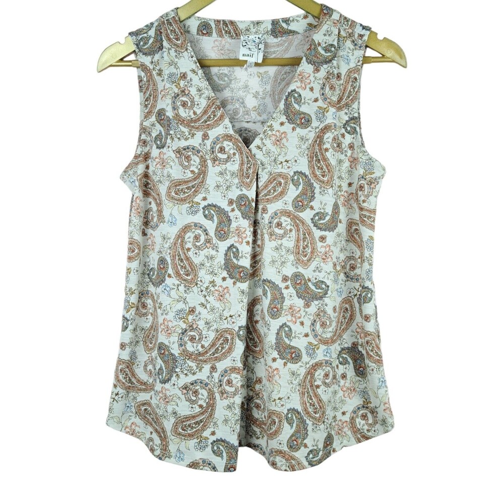 Naif Anthropologie Tank Top Boho Paisleys Size S Sleeveless Invert Pleat